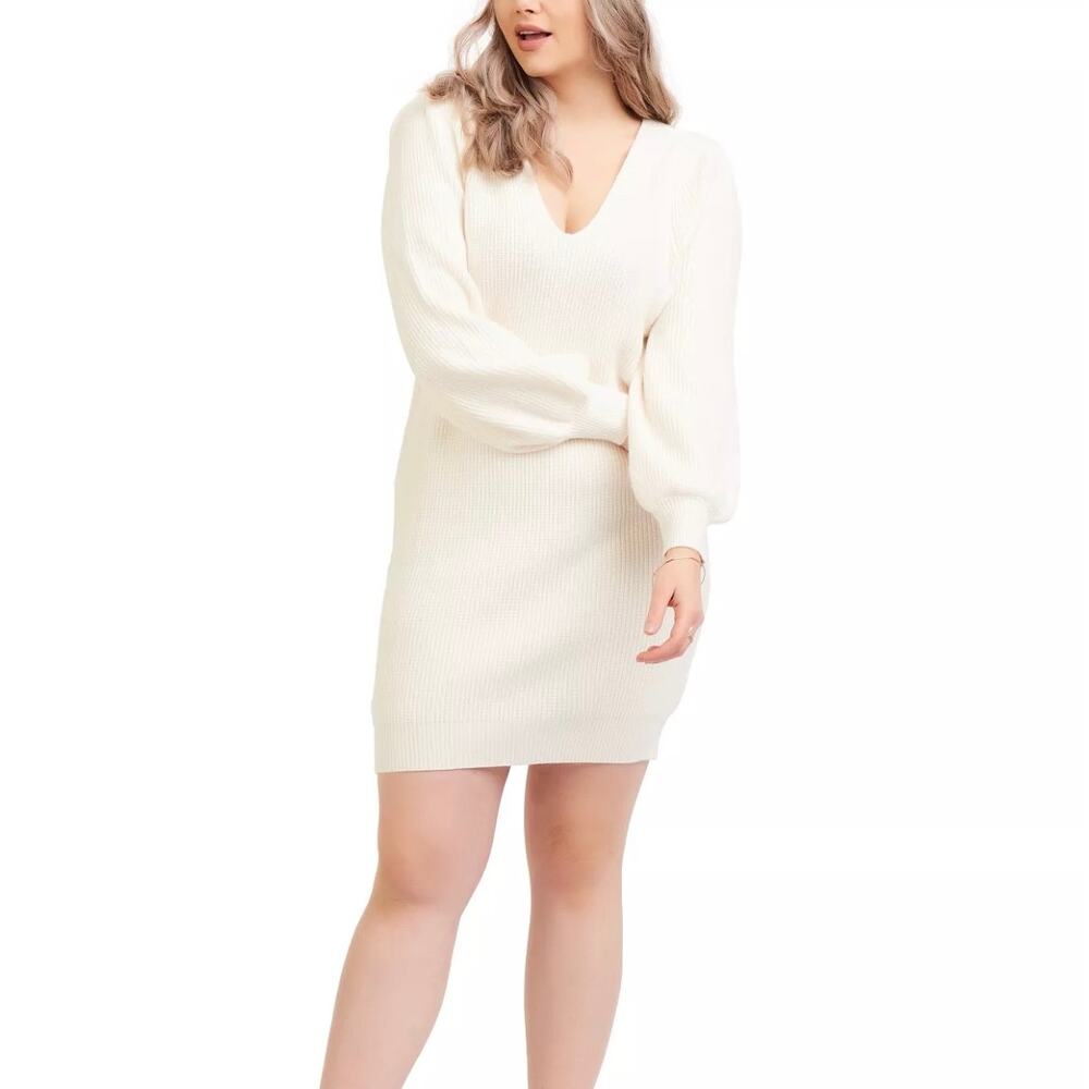 New Black Tape Trendy Bishop Sleeve Knit Mini Sweater Dress Size 2X